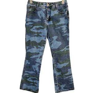 Jr-s.com Vintage Blue Green Camo Straight Leg Jeans Size 7/8 100% Cotton
